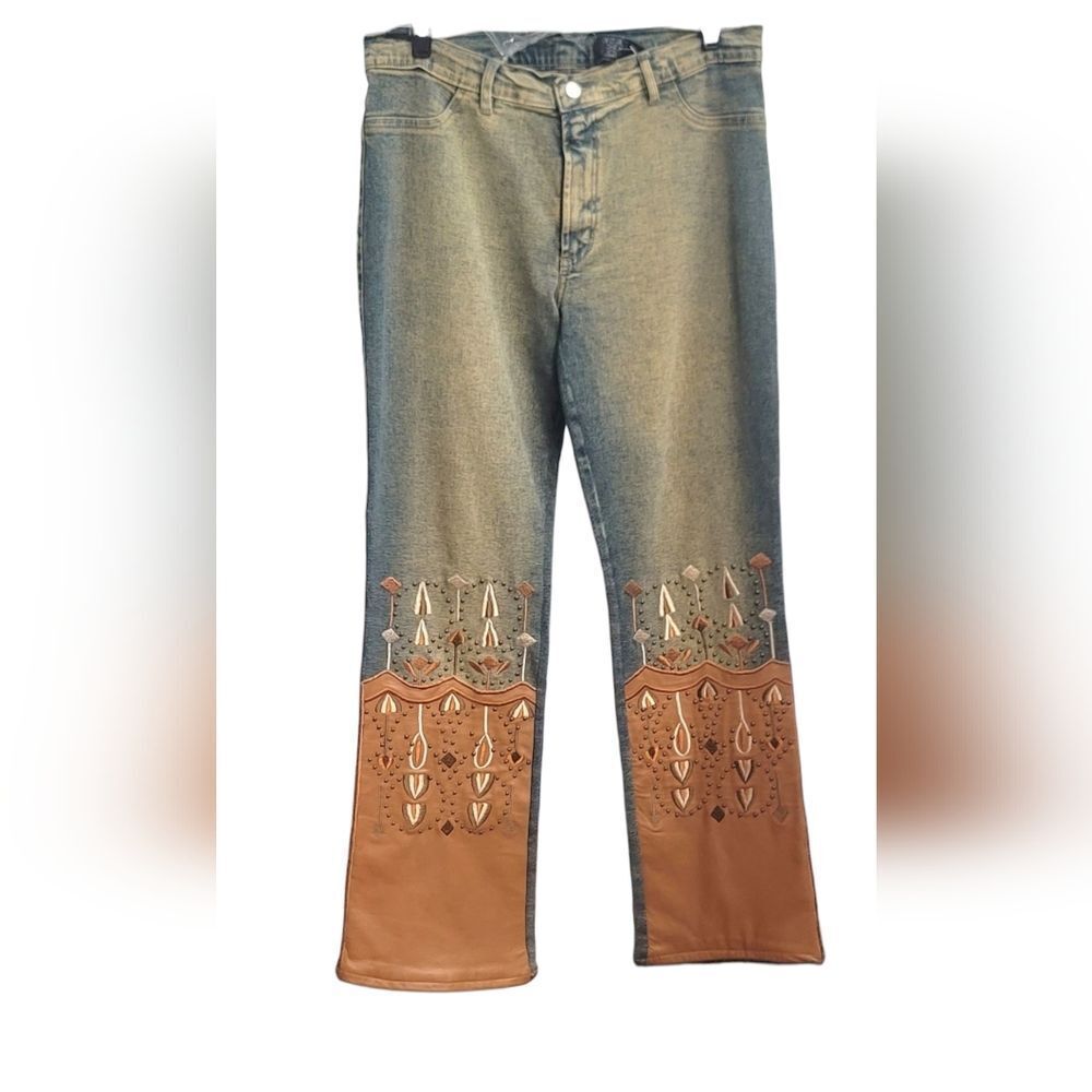 Claudio Russo Leather & Denim Jeans for Women (Siz
